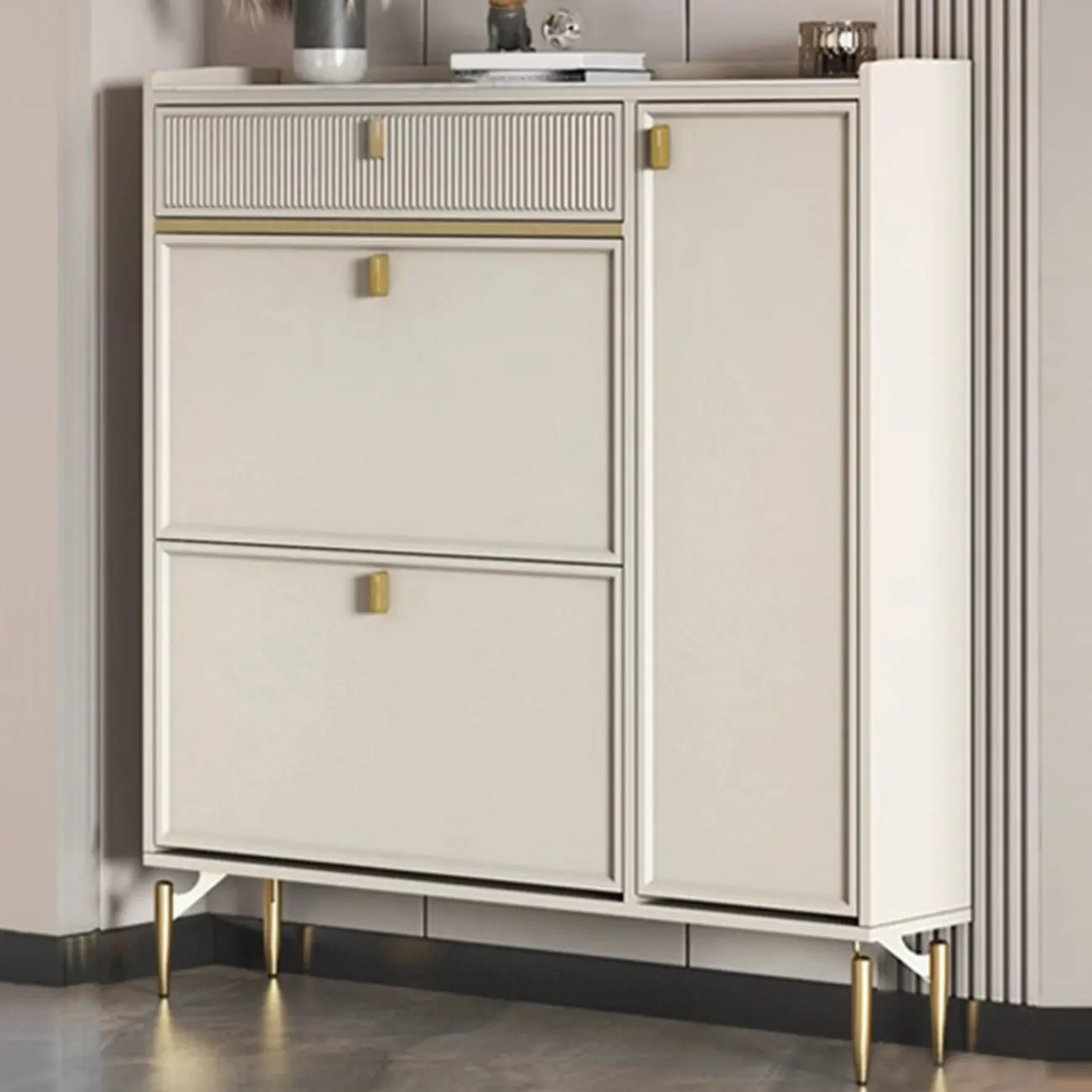 Entryway Off-White Wood Shoe Storage with 2-Drawer Image - 25 | homeyfad