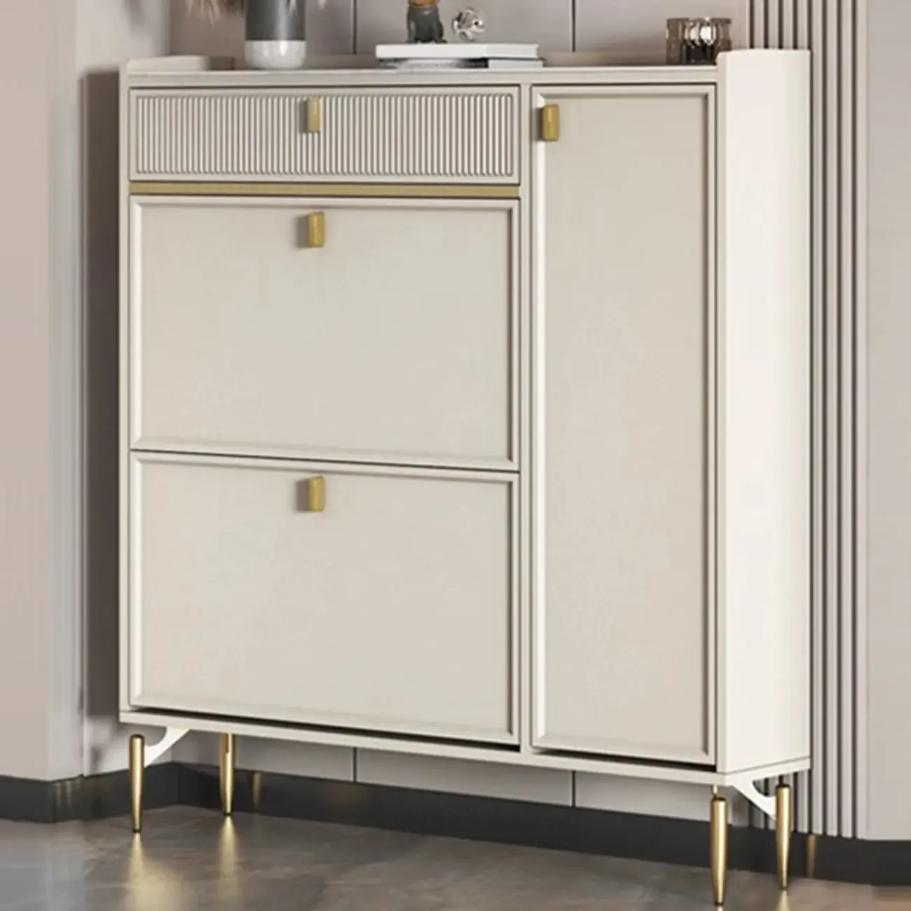 Entryway Off-White Wood Shoe Storage with 2-Drawer Image - 25