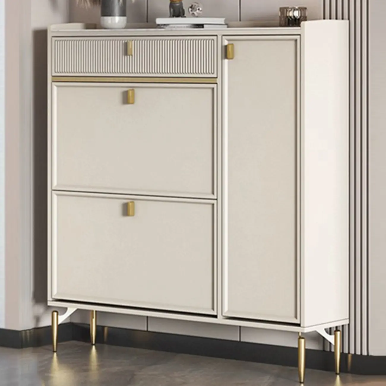 Entryway Off-White Wood Shoe Storage with 2-Drawer Image - 26 | homeyfad