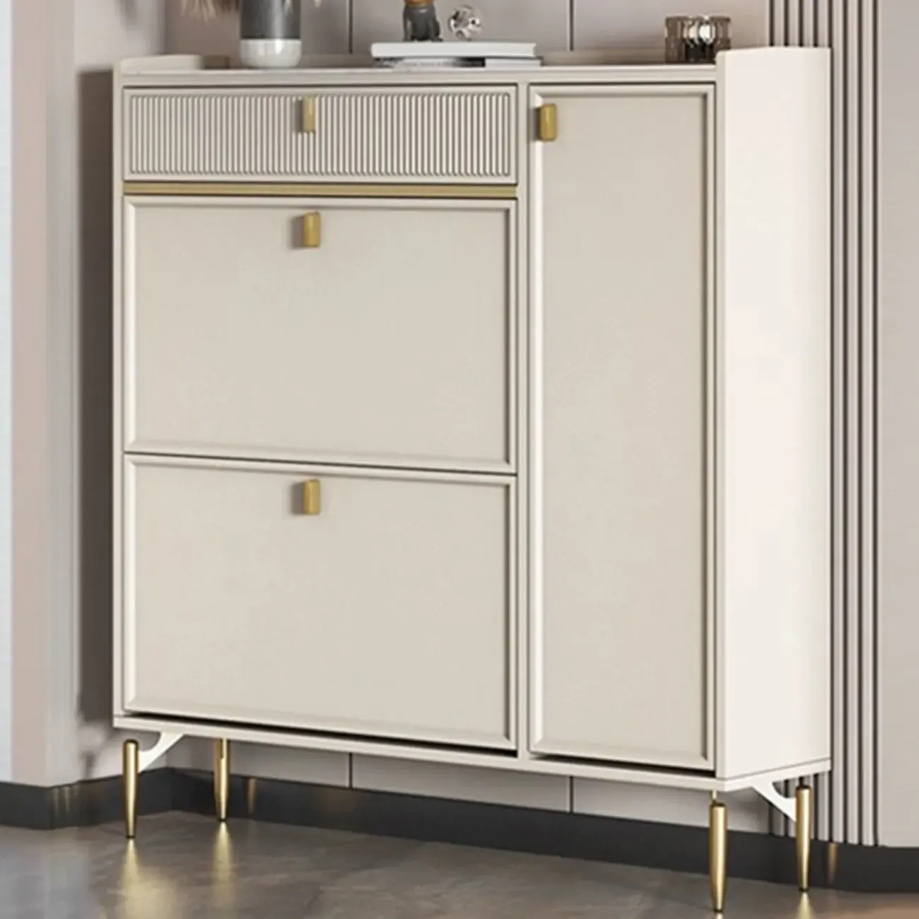 Entryway Off-White Wood Shoe Storage with 2-Drawer Image - 26