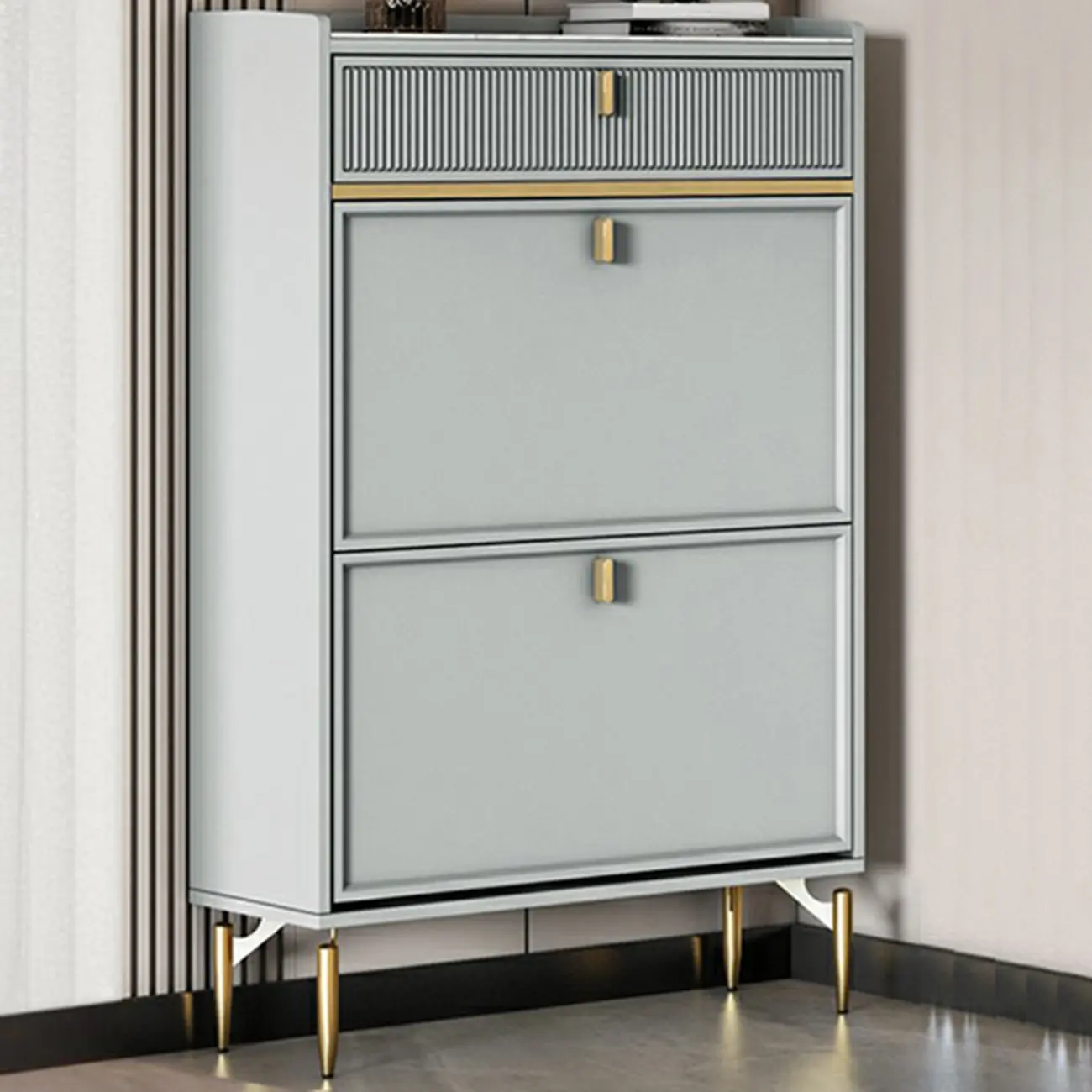 Entryway Off-White Wood Shoe Storage with 2-Drawer Image - 27 | homeyfad