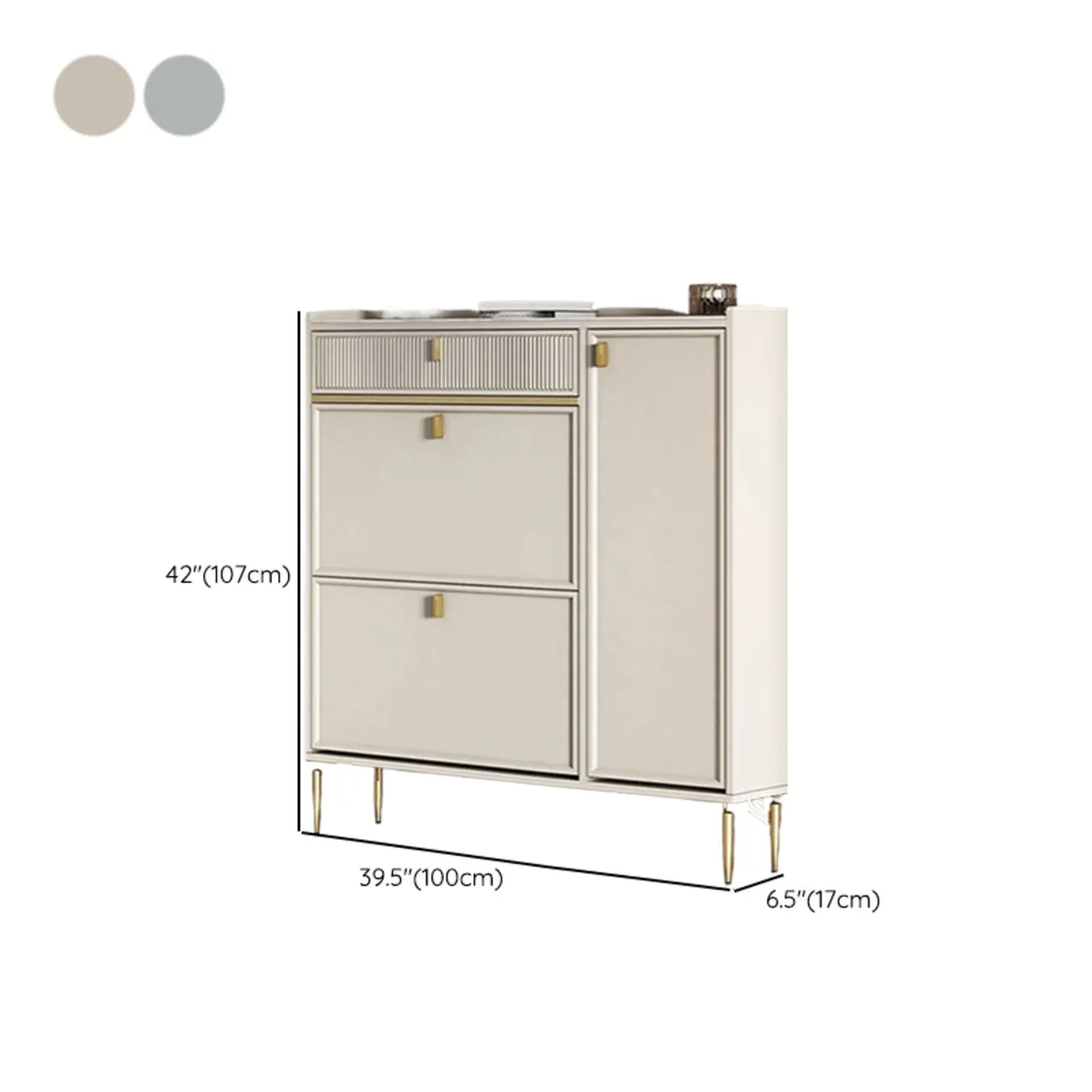 Entryway Off-White Wood Shoe Storage with 2-Drawer Image - 32 | homeyfad