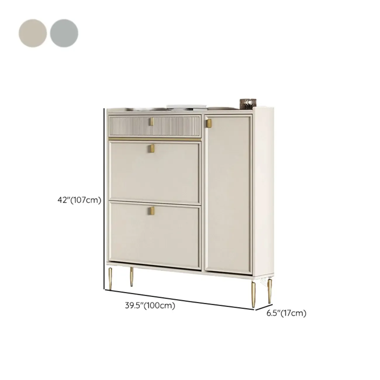 Entryway Off-White Wood Shoe Storage with 2-Drawer Image - 32