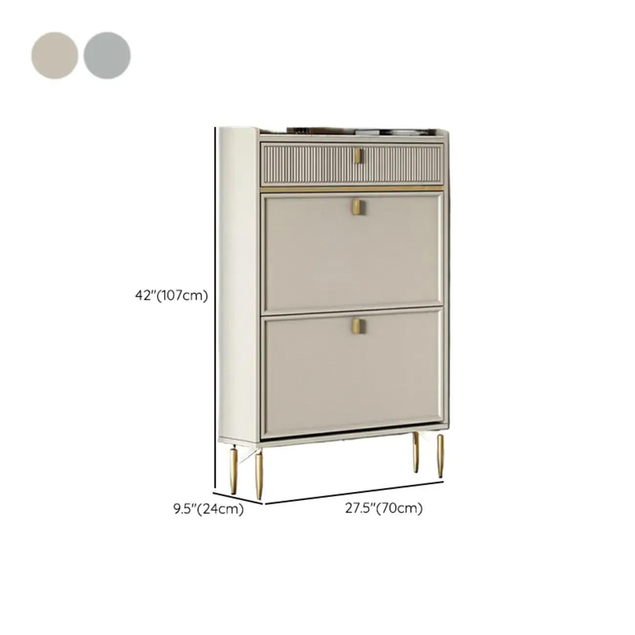 Entryway Off-White Wood Shoe Storage with 2-Drawer Image - 35