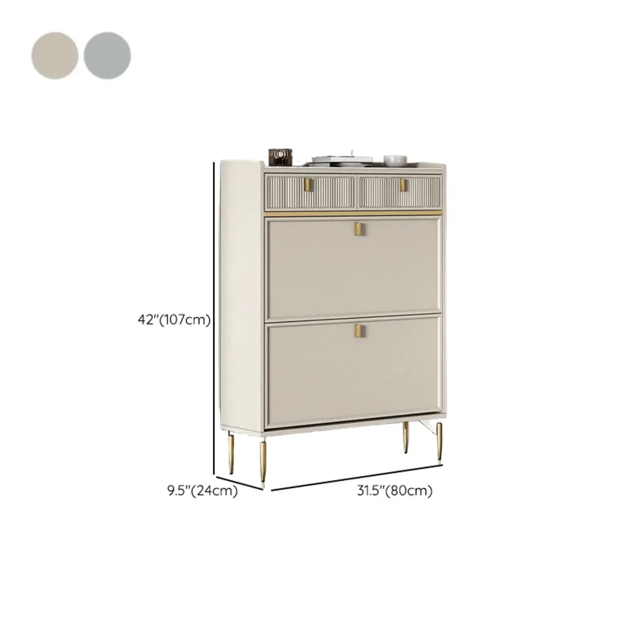 Entryway Off-White Wood Shoe Storage with 2-Drawer Image - 36