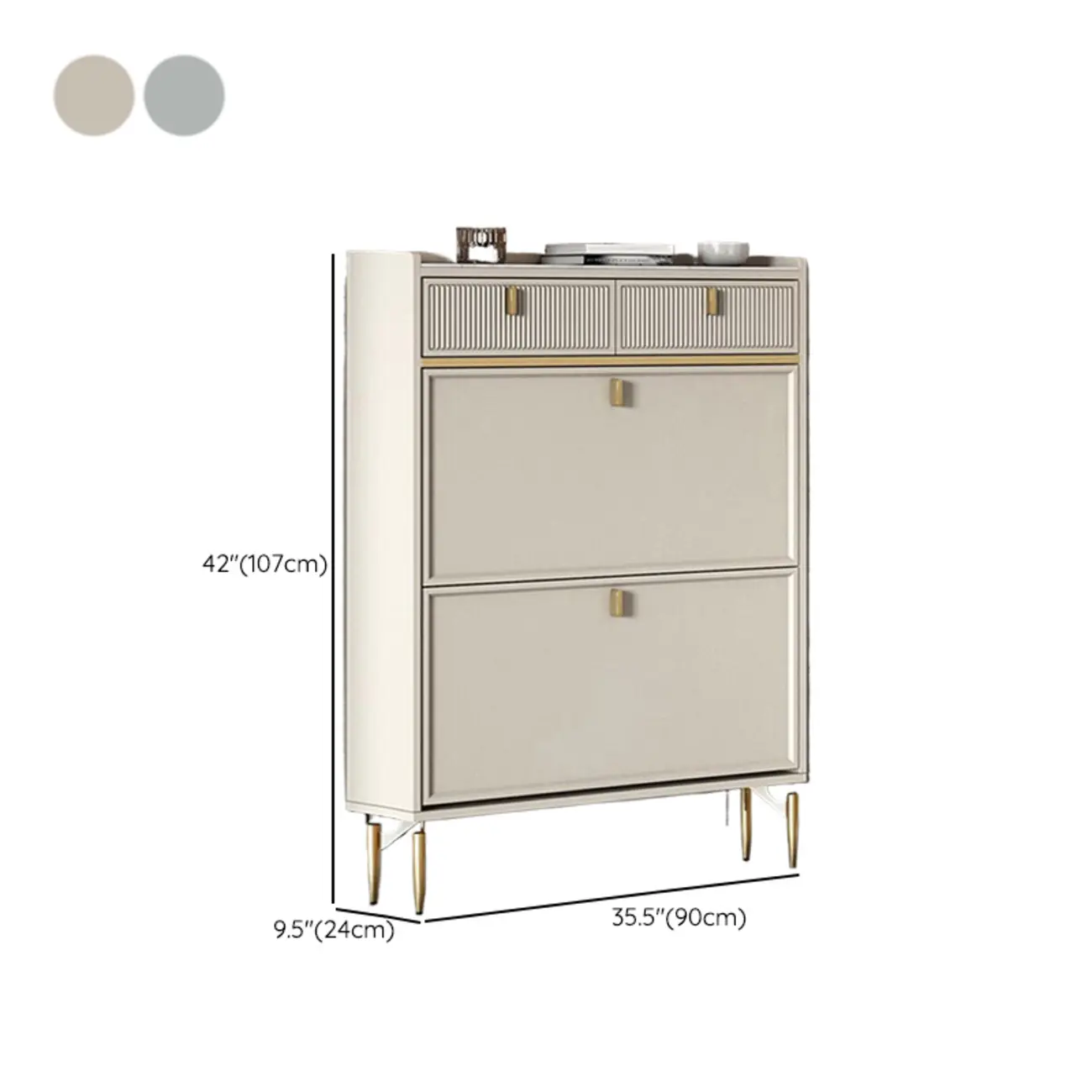 Entryway Off-White Wood Shoe Storage with 2-Drawer Image - 37 | homeyfad