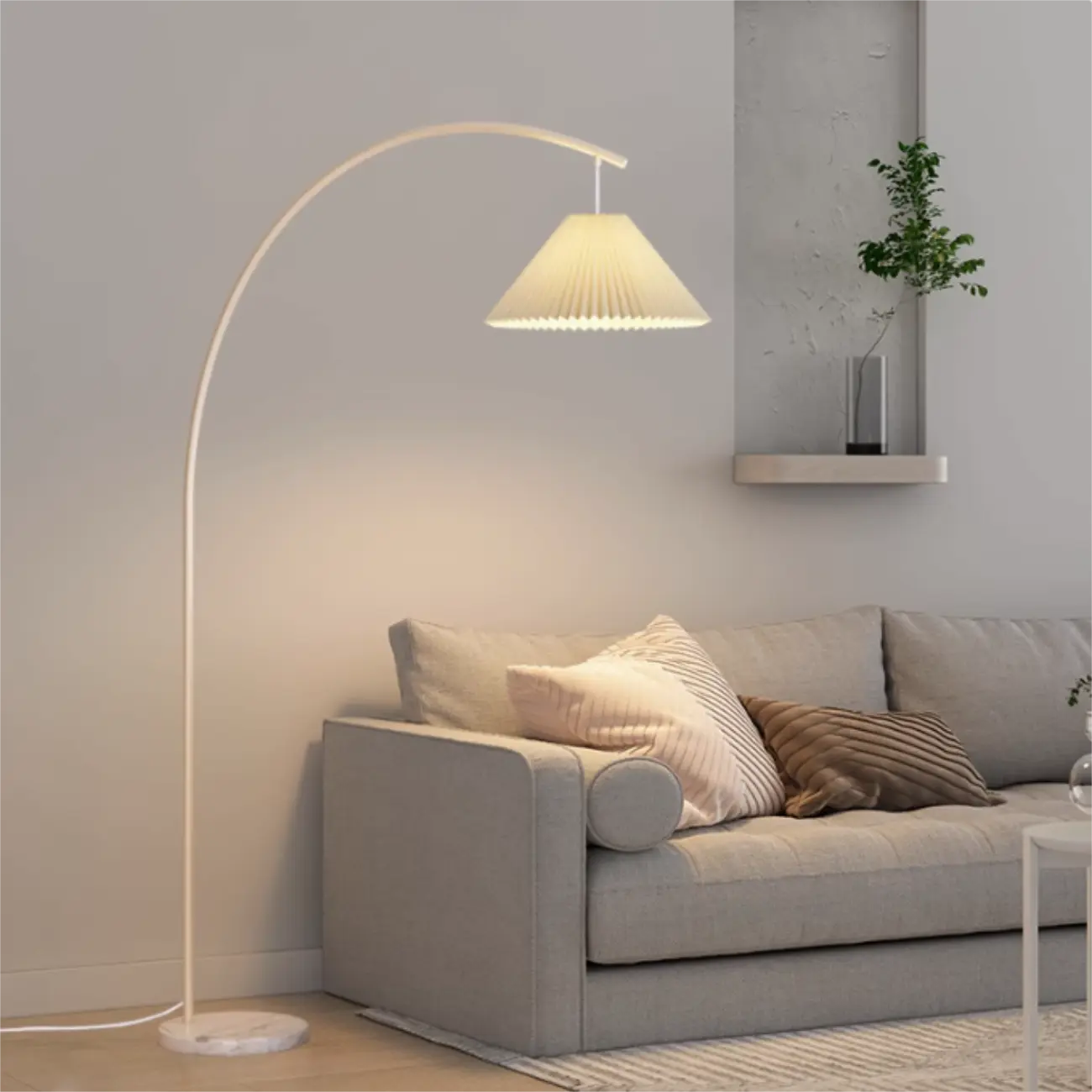 Modern Arc Cream Floor Lamp with Foot Switch for Bedroom Image - 2 | homeyfad