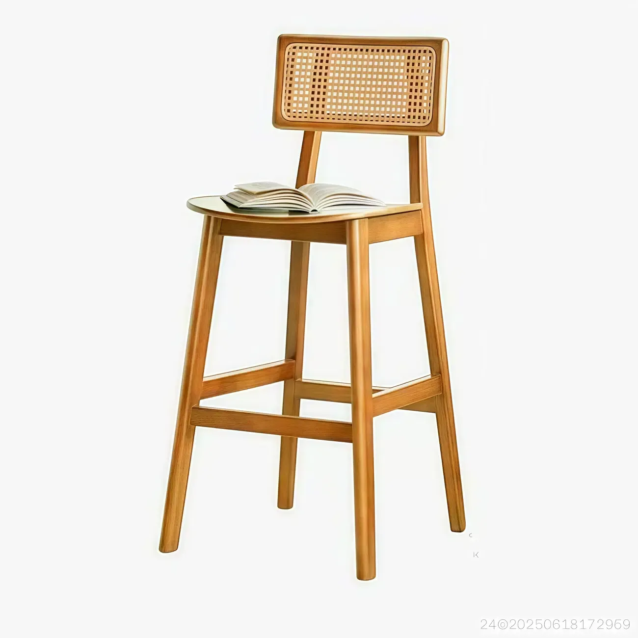 Modern Wooden Rattan Back Counter Stools with Footrest Image - 7