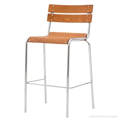 Industrial Brown Wood Rectangle Stackable Bar Stools with Back Image - 13