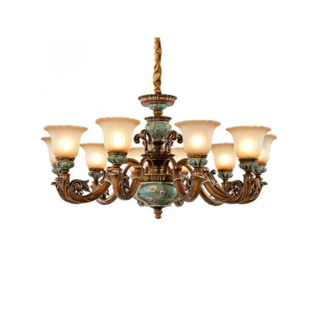 Vintage Brass Floral Glass Ceramic Chandelier Image - 13 | homeyfad