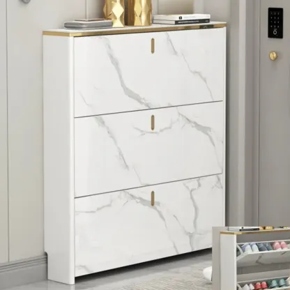 Glam White Narrow Drop Front Shoe Cabinet for Entryway Image - 3