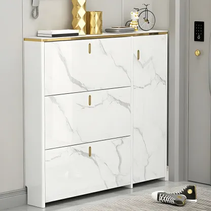 Glam White Narrow Drop Front Shoe Cabinet for Entryway Image - 5