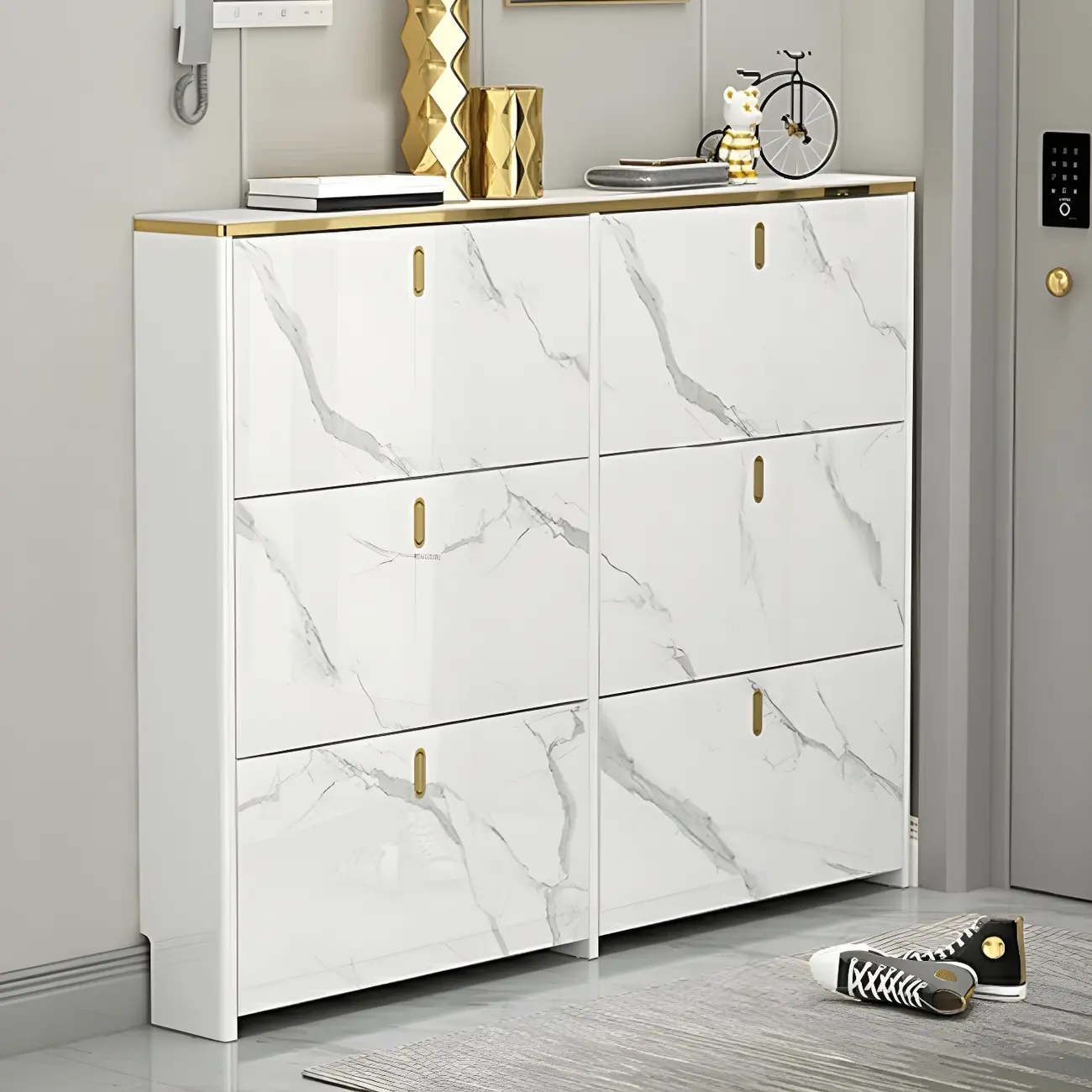 Glam White Narrow Drop Front Shoe Cabinet for Entryway Image - 7 | homeyfad