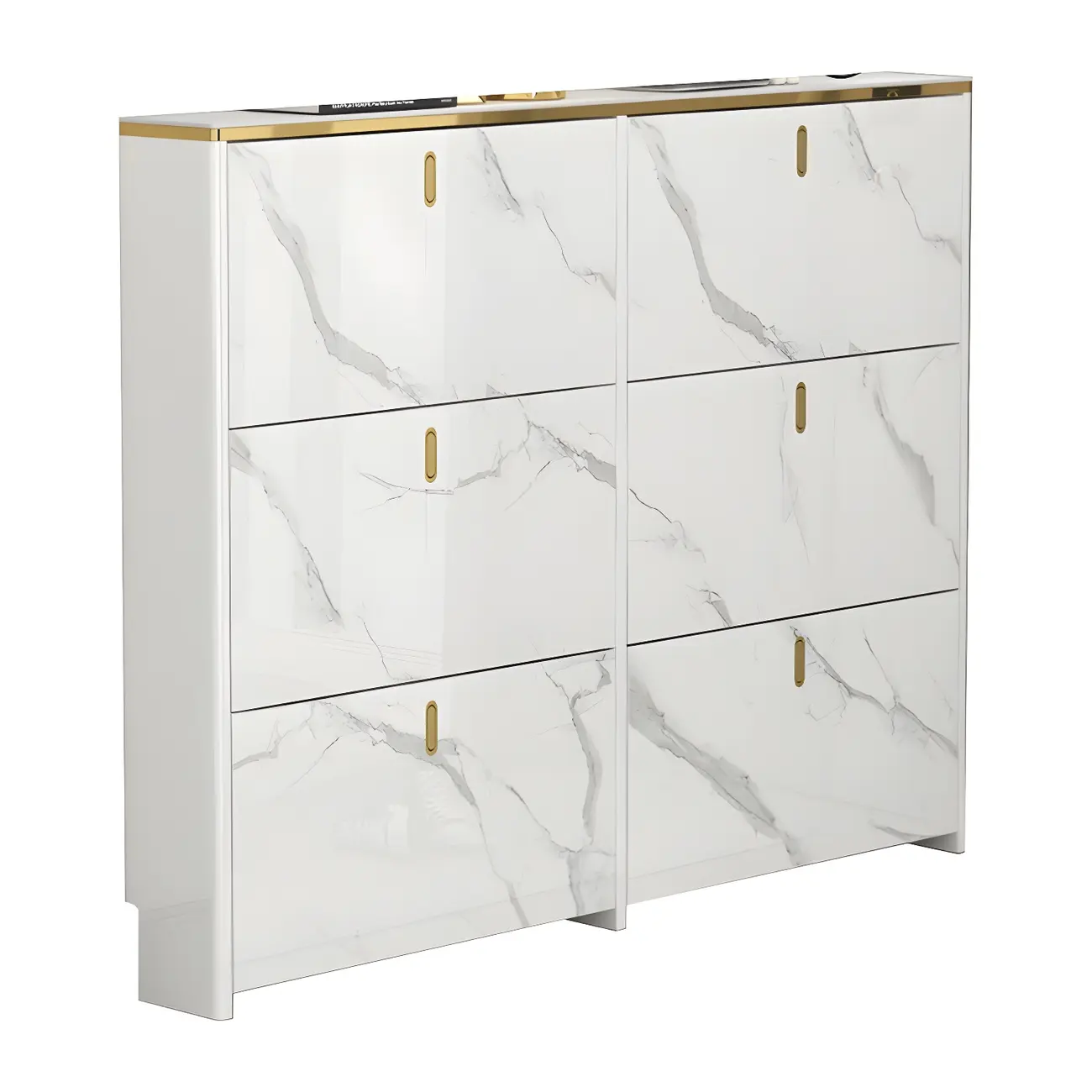 Glam White Narrow Drop Front Shoe Cabinet for Entryway Image - 16 | homeyfad