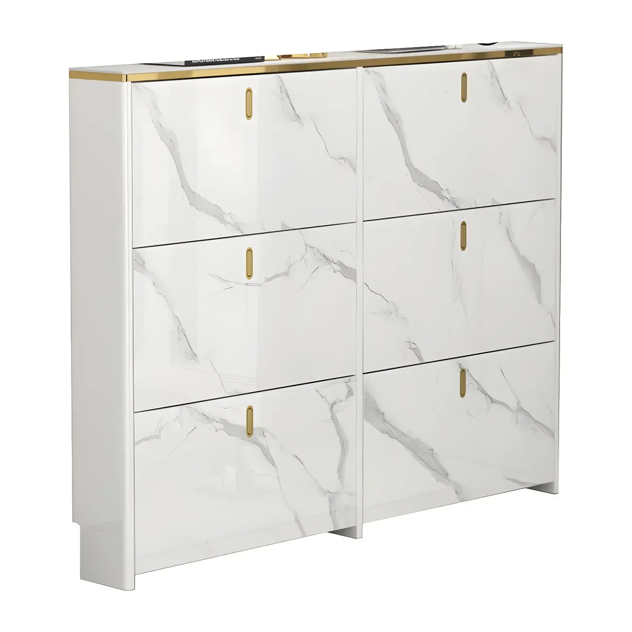 Glam White Narrow Drop Front Shoe Cabinet for Entryway Image - 16