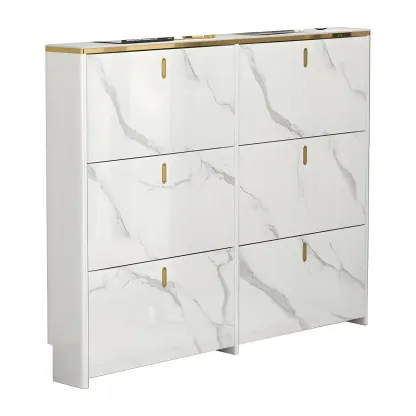 Glam White Narrow Drop Front Shoe Cabinet for Entryway Image - 16