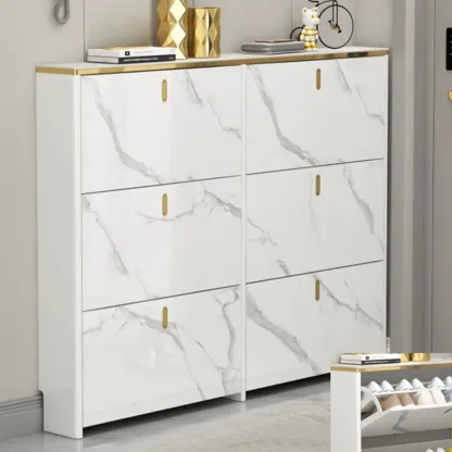 Glam White Narrow Drop Front Shoe Cabinet for Entryway Image - 11