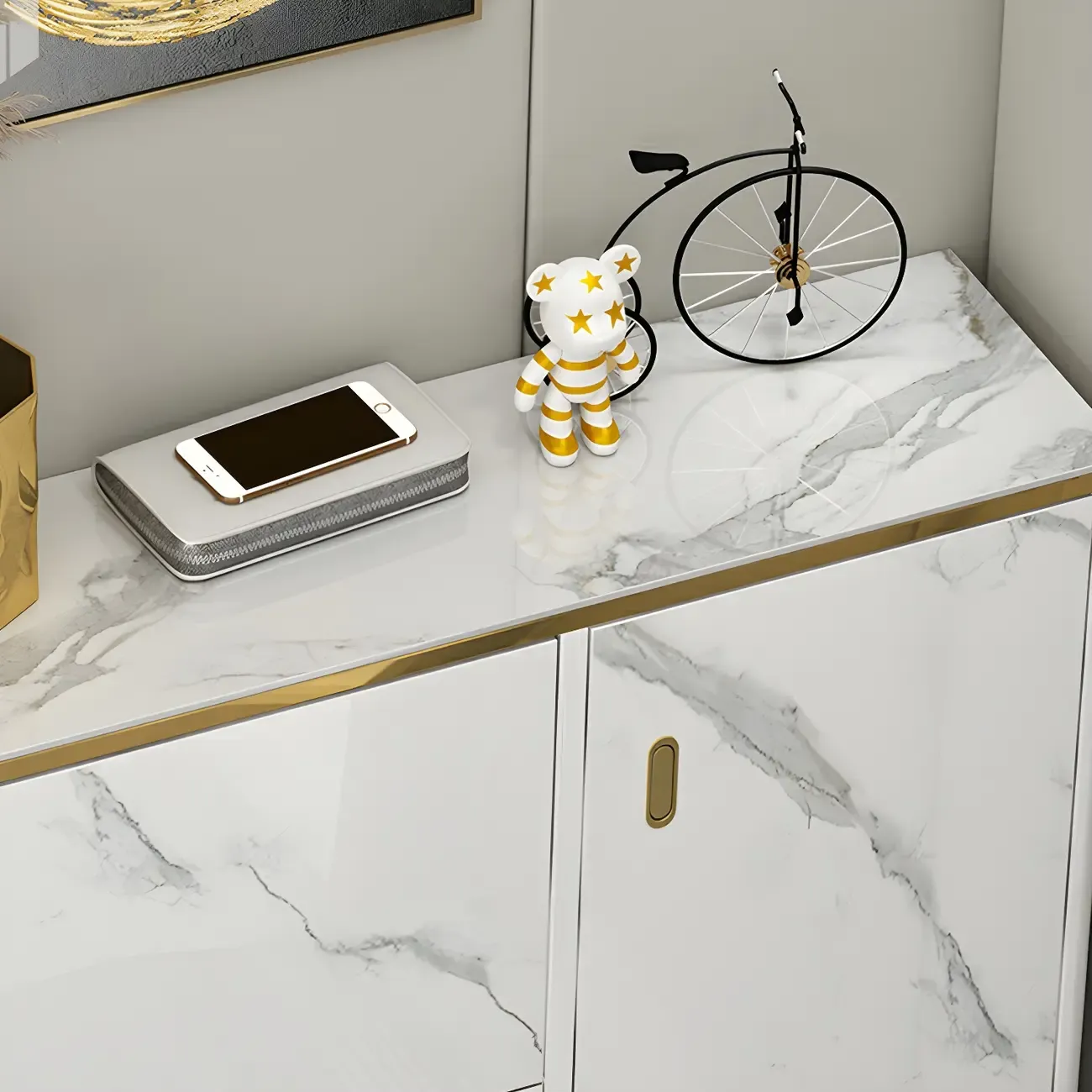 Glam White Narrow Drop Front Shoe Cabinet for Entryway Image - 12