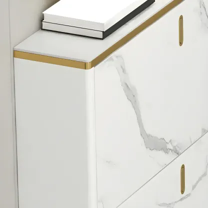 Glam White Narrow Drop Front Shoe Cabinet for Entryway Image - 15