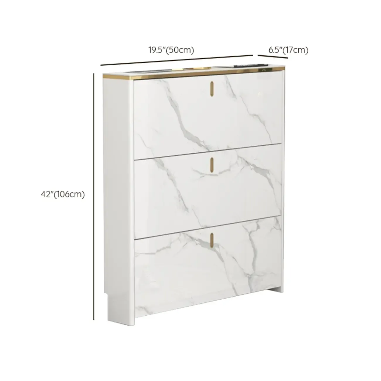 Glam White Narrow Drop Front Shoe Cabinet for Entryway #size