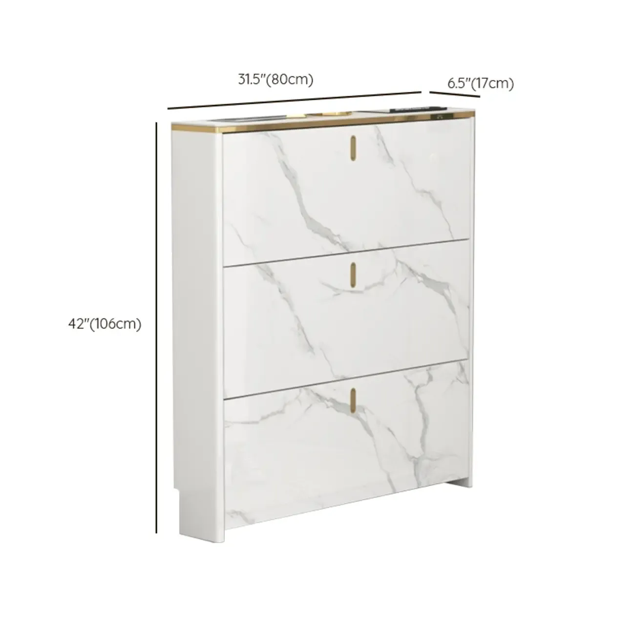 Glam White Narrow Drop Front Shoe Cabinet for Entryway Image - 20