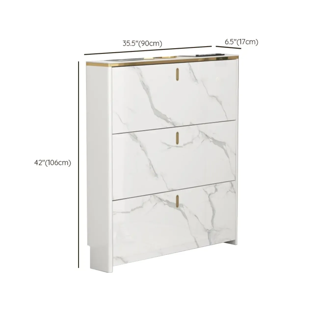 Glam White Narrow Drop Front Shoe Cabinet for Entryway Image - 21
