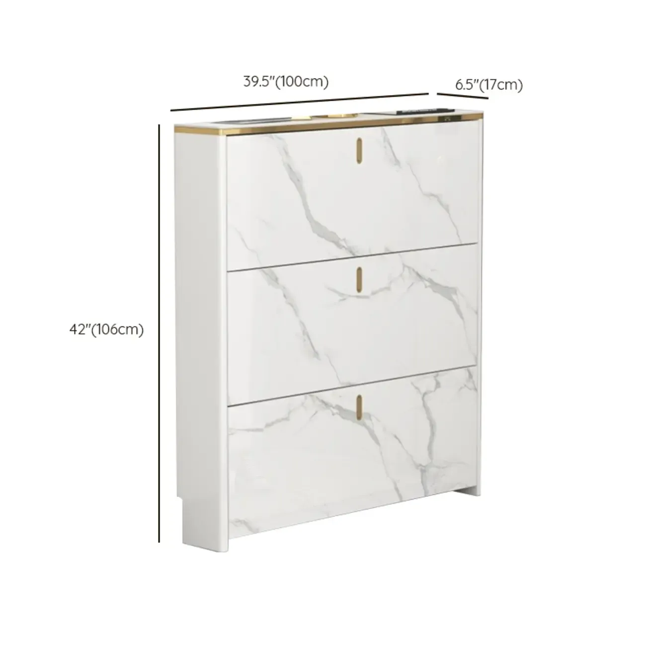 Glam White Narrow Drop Front Shoe Cabinet for Entryway Image - 22