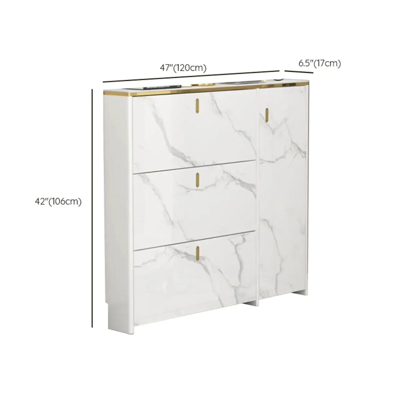 Glam White Narrow Drop Front Shoe Cabinet for Entryway Image - 24