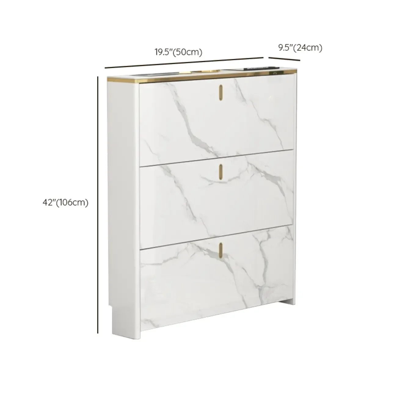 Glam White Narrow Drop Front Shoe Cabinet for Entryway Image - 25