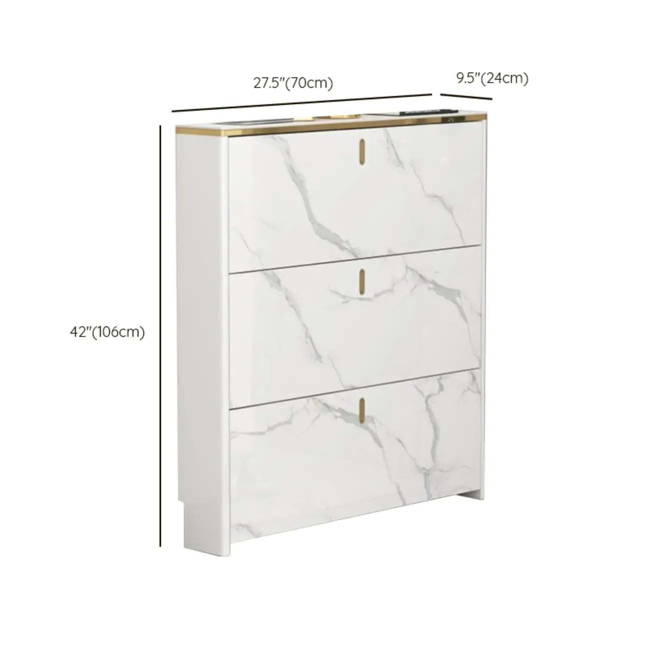 Glam White Narrow Drop Front Shoe Cabinet for Entryway Image - 27