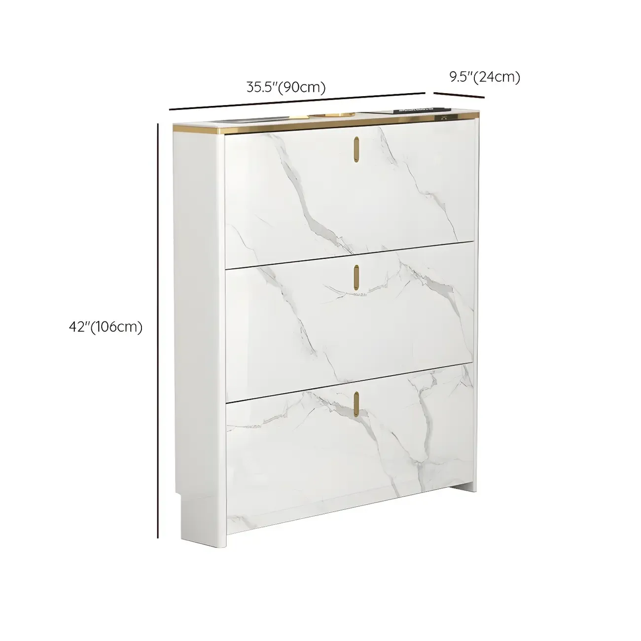 Glam White Narrow Drop Front Shoe Cabinet for Entryway Image - 29