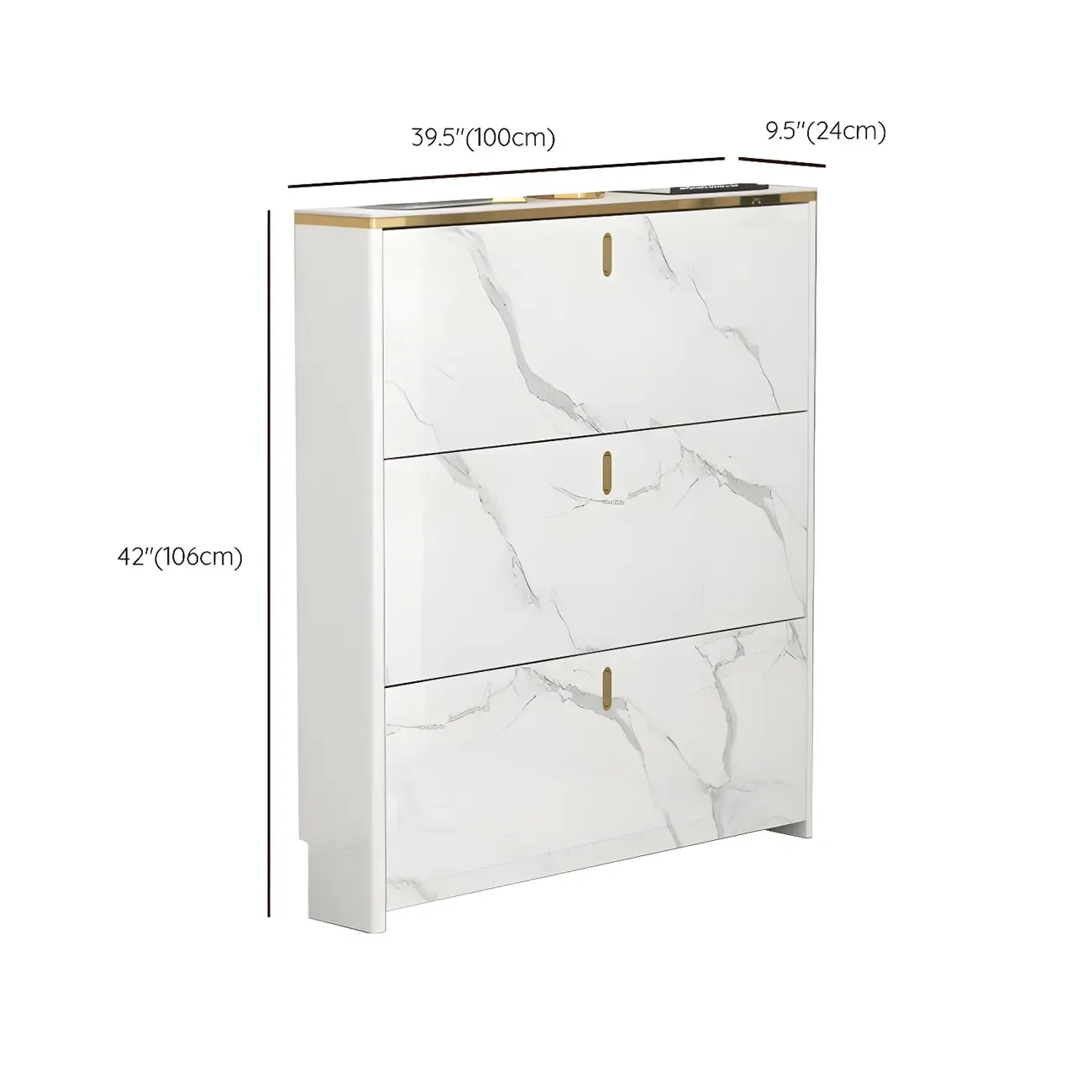 Glam White Narrow Drop Front Shoe Cabinet for Entryway Image - 30