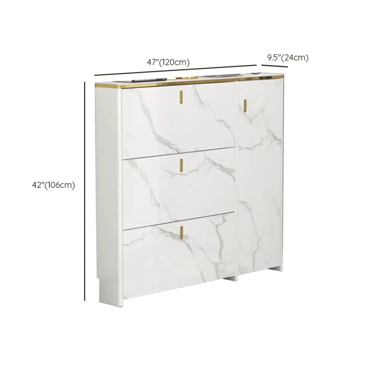 Glam White Narrow Drop Front Shoe Cabinet for Entryway Image - 32
