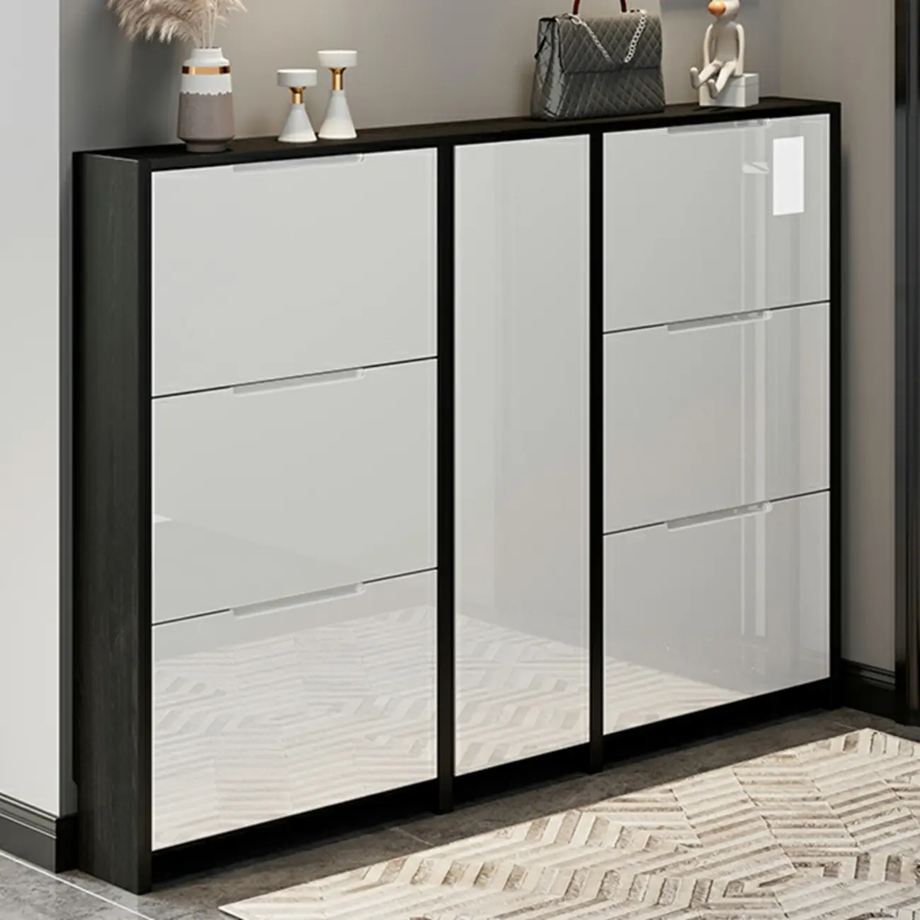 Entryway	Black Narrow Drop Front Shoe Storage Cabinet Image - 1 | homeyfad