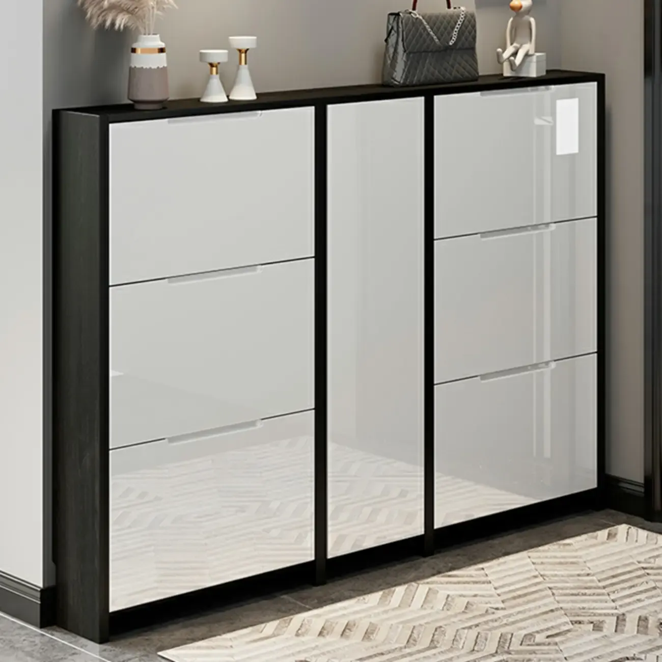 Entryway	Black Narrow Drop Front Shoe Storage Cabinet Image - 1