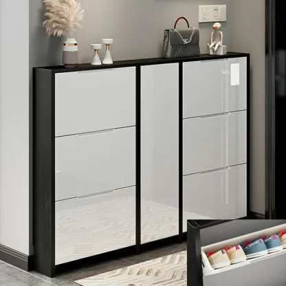 Entryway	Black Narrow Drop Front Shoe Storage Cabinet Image - 8
