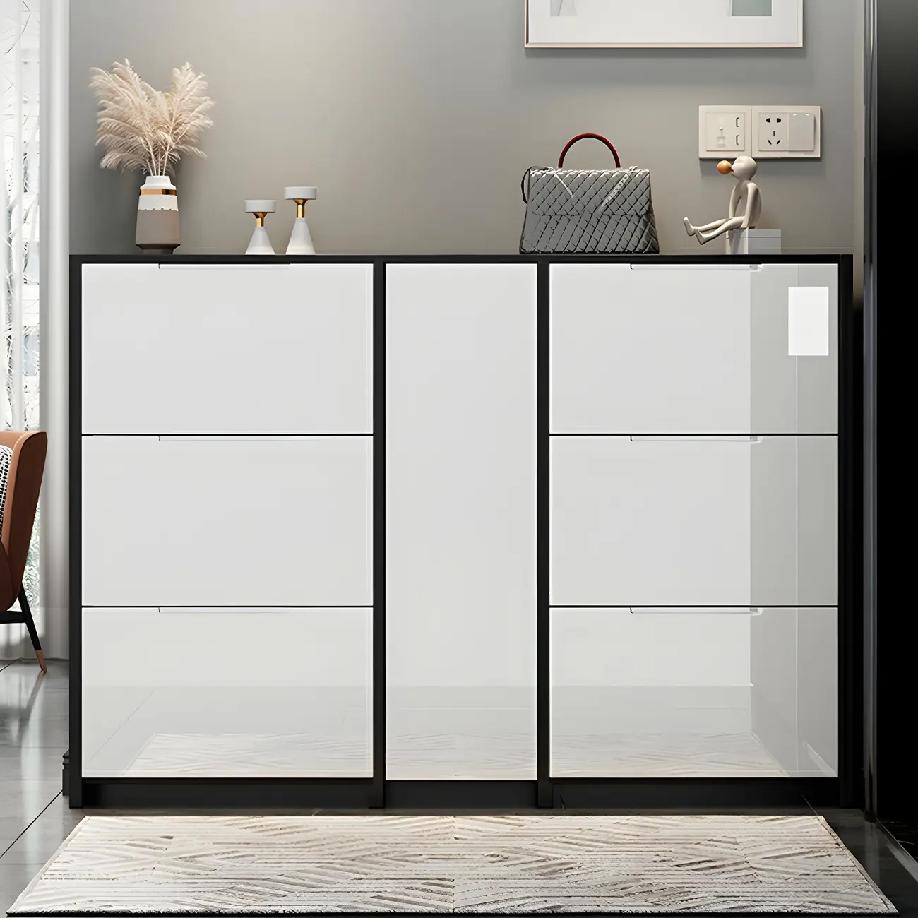 Entryway	Black Narrow Drop Front Shoe Storage Cabinet Image - 5 | homeyfad