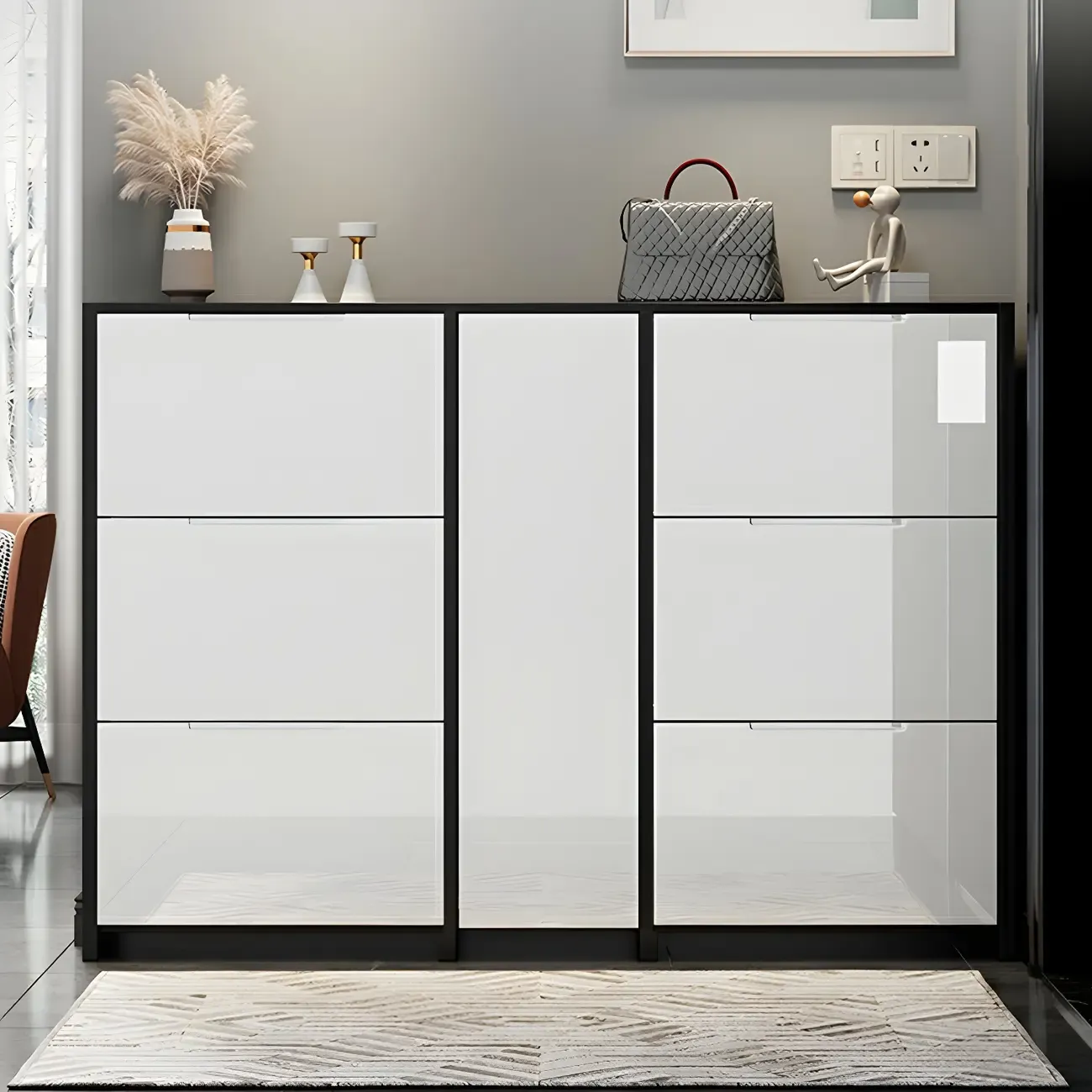 Entryway	Black Narrow Drop Front Shoe Storage Cabinet Image - 5