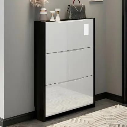 Entryway	Black Narrow Drop Front Shoe Storage Cabinet Image - 3