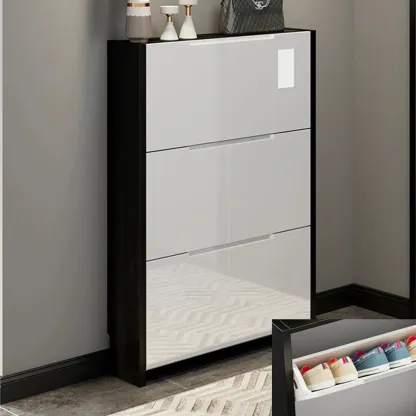 Entryway	Black Narrow Drop Front Shoe Storage Cabinet Image - 6