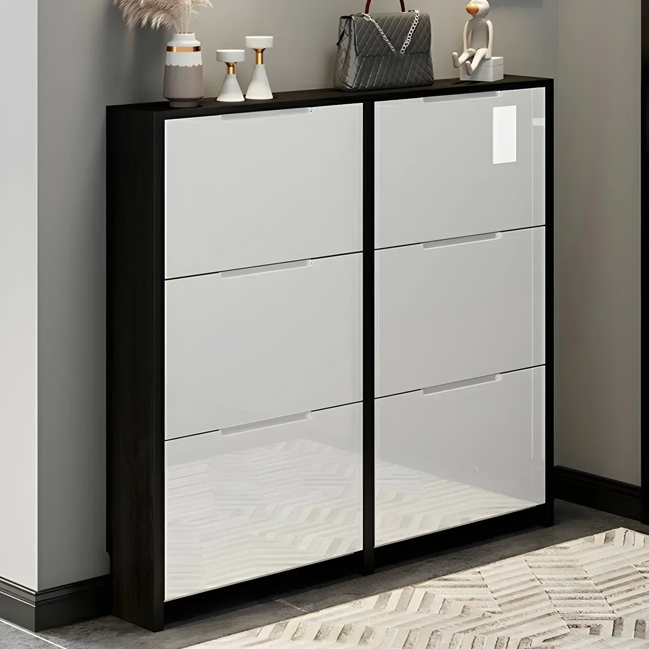 Entryway	Black Narrow Drop Front Shoe Storage Cabinet Image - 4