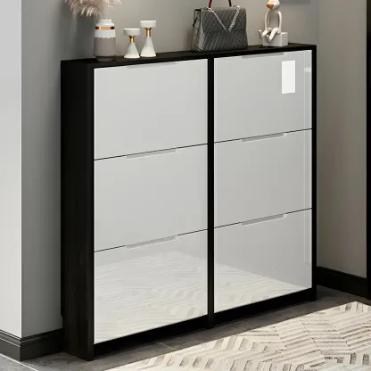 Entryway	Black Narrow Drop Front Shoe Storage Cabinet Image - 4