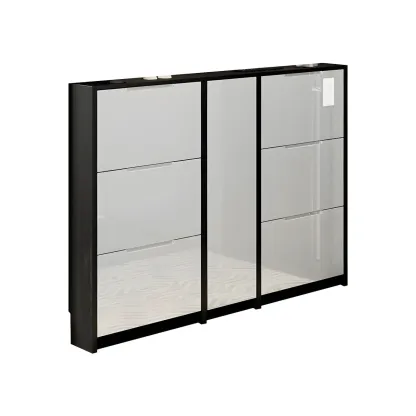 Entryway	Black Narrow Drop Front Shoe Storage Cabinet Image - 17