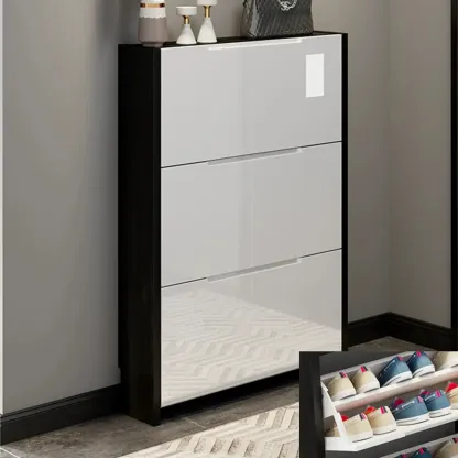 Entryway	Black Narrow Drop Front Shoe Storage Cabinet Image - 10