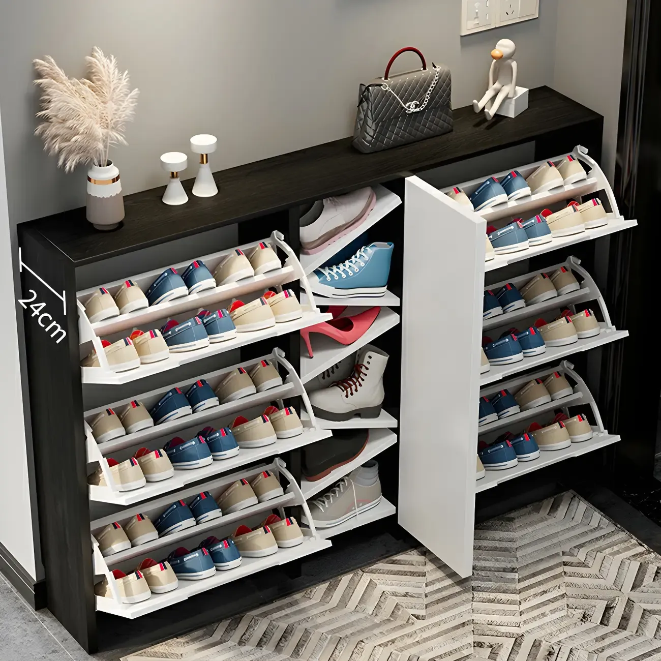 Entryway	Black Narrow Drop Front Shoe Storage Cabinet Image - 9