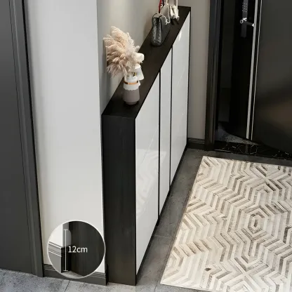 Entryway	Black Narrow Drop Front Shoe Storage Cabinet Image - 16