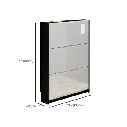 Entryway	Black Narrow Drop Front Shoe Storage Cabinet Image - 19
