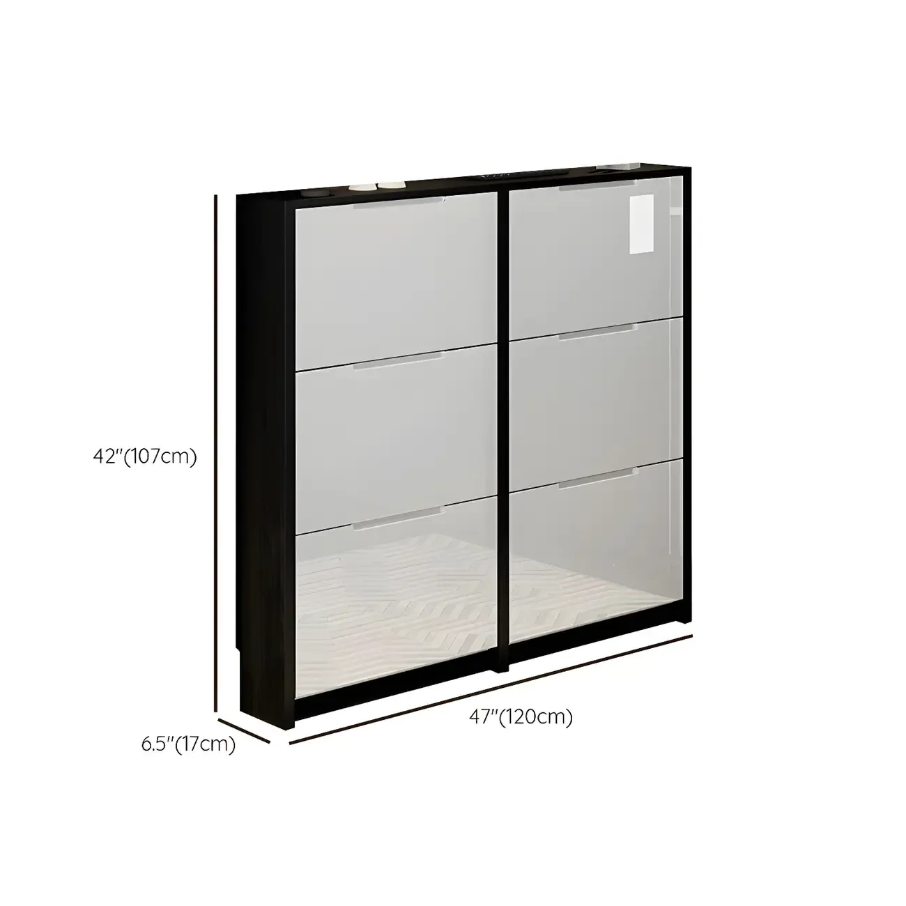 Entryway	Black Narrow Drop Front Shoe Storage Cabinet Image - 32