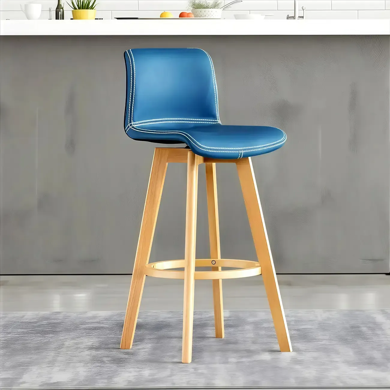 Saddle Leather Counter Height Low Back Swivel Bar Stools Image - 2