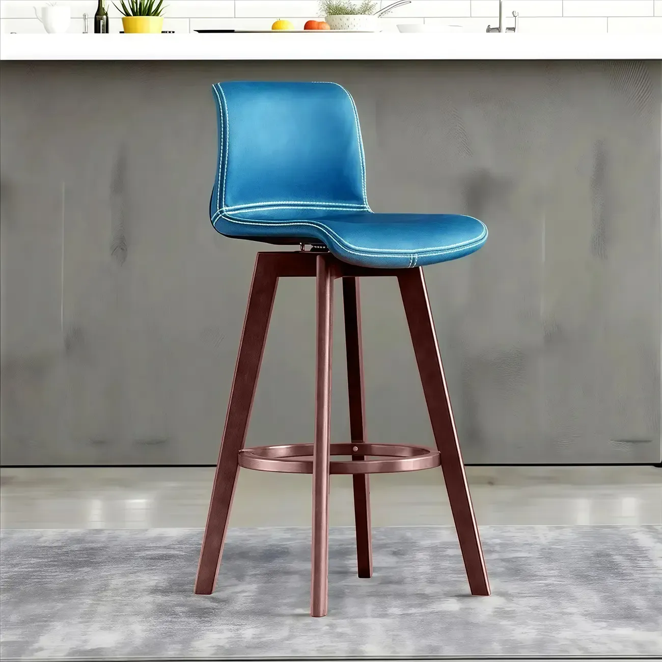 Saddle Leather Counter Height Low Back Swivel Bar Stools Image - 15